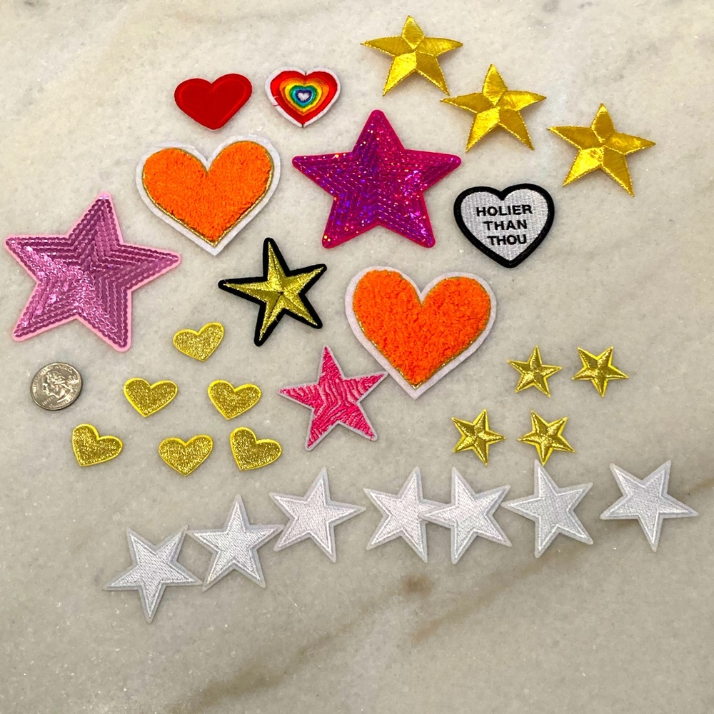 🔹NWOT🔹large bundle or hearts and stars iron on patches